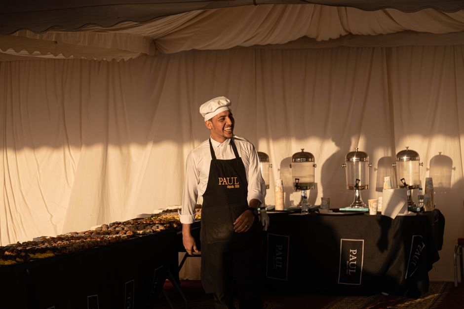 Professional catering staff preparing a high-end event